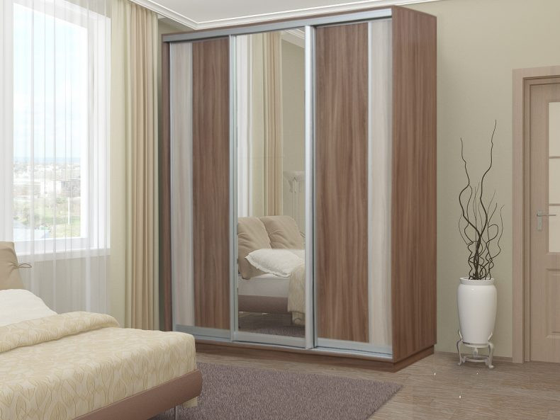 Шкаф-Купе 3-х Створчатый Тиффани Рамир Зеркальный К-001 Ш-1800/2100/2200 мм/Разные Цвета и Размеры