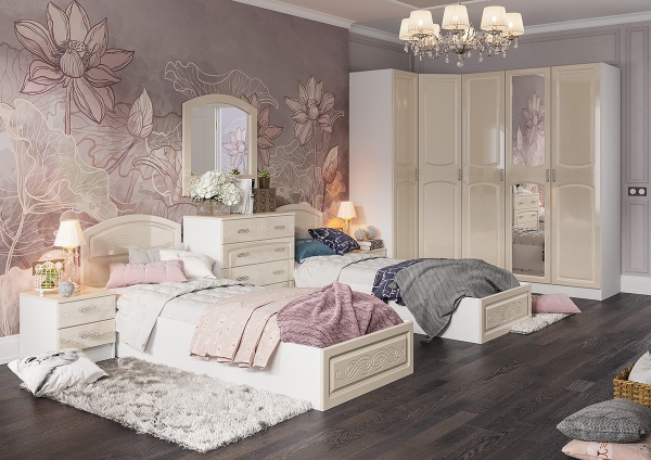 Спальный Гарнитур Венесуэла Люкс №5 МДФ/Жемчуг Глянец 